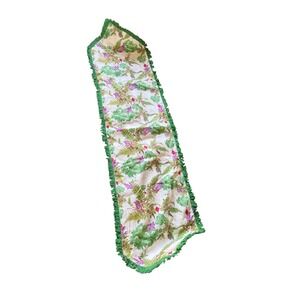 Nishat Botanical Table Runner Radish Fern Green Fringe Reversible 56x14 Boho